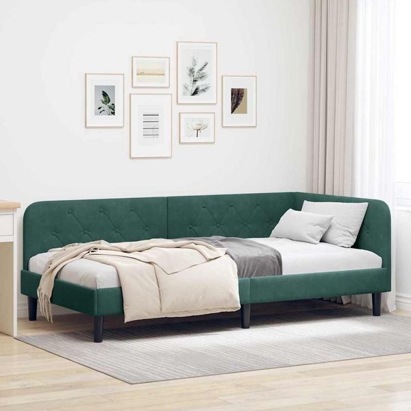 vidaXL Eckbettgestell Dunkelgrün 90 x 190 cm Samt 42016598