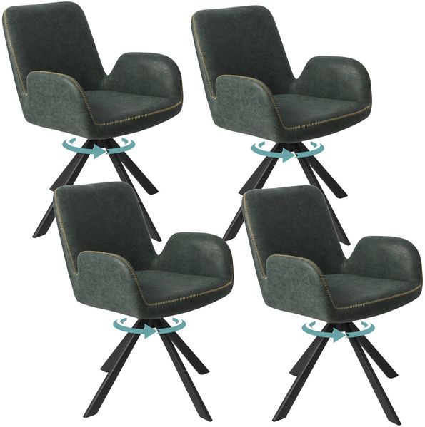 HOMAVO 4er Set 'YZ7' Esszimmerstuhl mit Armlehnen, 360° Drehbar, 56 x 59 x 82 cm, Kunstleder, Grün