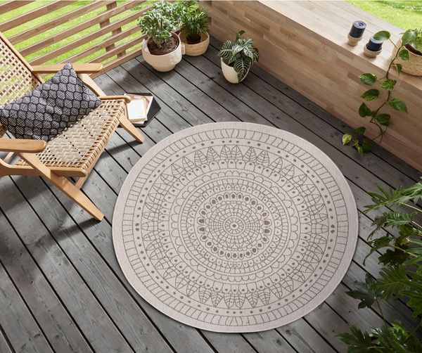 NORTHRUGS Teppich Porto Wendeteppich, rund, Höhe: 5 mm, In-& Outdoor, Wetterfest, Balkon, Garten, Wohnzimmer, Wasserfest