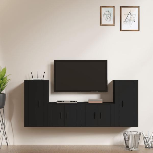 vidaXL 4-tlg. TV-Schrank-Set Schwarz Holzwerkstoff 3188551