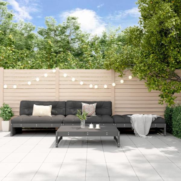 vidaXL 4-tlg. Garten-Lounge-Set mit Kissen Grau Massivholz 3186111