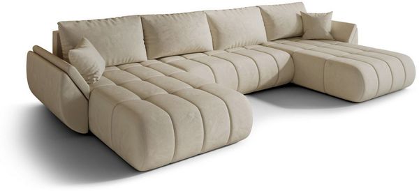 Kaiser Möbel Ecksofa TOKYO U PREMIUM im Veloursstoff Monolith,Schlaffunktion und Bettkasten, Ecksofa U-Form, U-Form,Wasserabweisender Veloursstoff Monolith