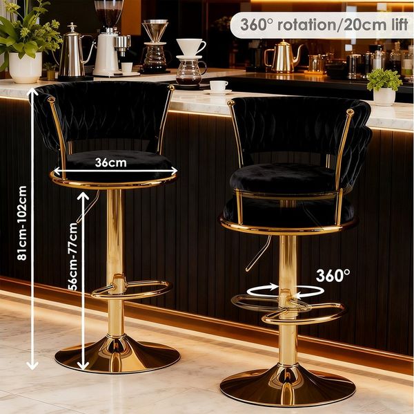 YVMOOEC Barhocker Barhocker höhenverstellbar mit Samtbezug und Rückenlehne (Set, 2 St, Ideal als Barstuhl für Küche, Bar und Caf), 360° drehbar mit Armlehnen, Fußstütze und ergonomischem Design