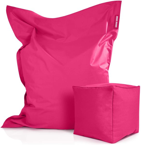 Green Bean® 2er Set XXL Sitzsack inkl. Poufmit mit EPS-Perlen - Riesensitzsack 140x180 Liege-Kissen Bean-Bag - Pink
