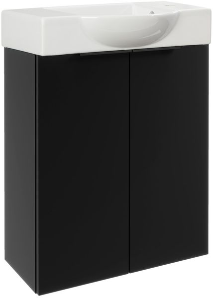 FACKELMANN SBC B.PARIS Gäste WC Waschtisch Set 55 cm breit, Schwarz matt, Waschbecken Keramik Hahnloch rechts