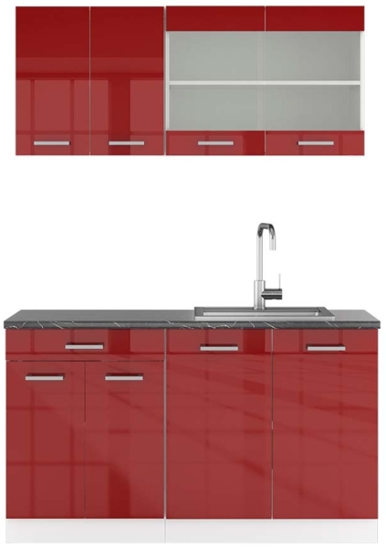 Singleküche R-Line Rot Hochglanz/Weiß 140 cm , AP Anthrazit Vicco