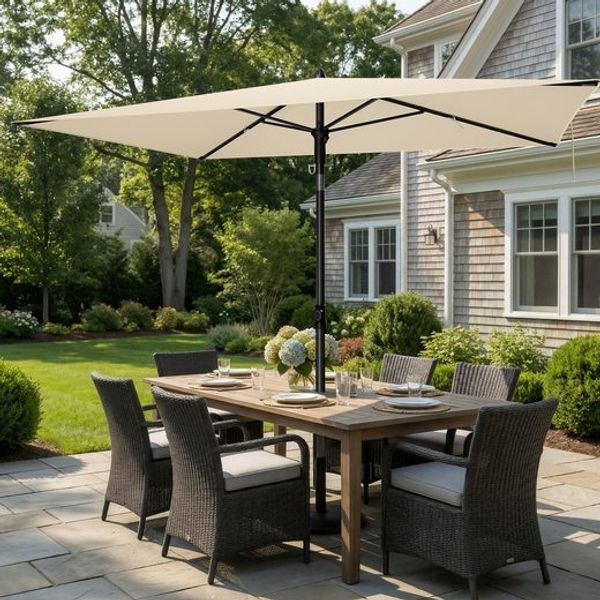 SONGMICS Sonnenschirm 190 x 120 cm, UPF 50+ Sonnenschutz für Garten Terrasse Strand, knickbar, ohne Ständer, beige