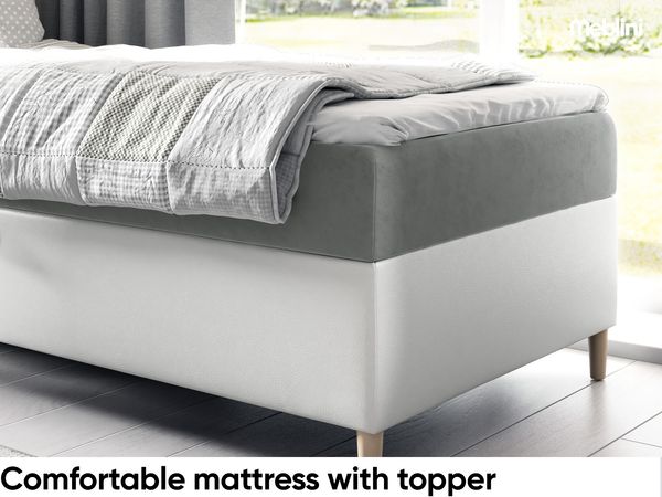 MEBLINI Kinderbett mit Bettkasten MAYA 1 100x200 Links – H3/Grau Samt Gepolstert Einzelbett mit Matratze - Polsterbett mit Stauraum - Bett mit Kopfteil – Stauraumbett Bild 4