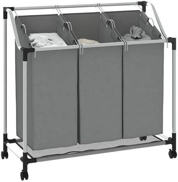 vidaXL Wäschekorb mit Rollen 3 Fächer Grau 42001899 Bild 4