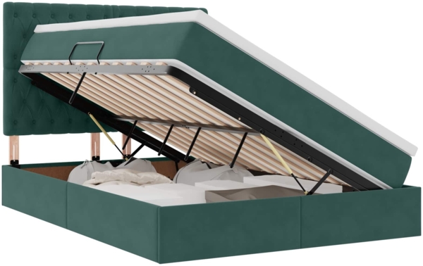 vidaXL Bett mit Stauraum und LED Dunkelgrün 140 x 200 cm Samt 3372732