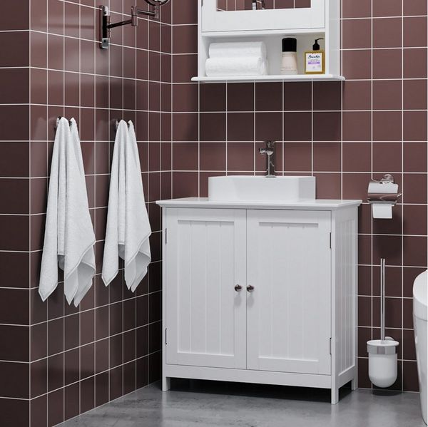 Homfa Waschbeckenunterschrank Unterschrank Badezimmerschrank weiß, aus Holz, 60x30x60cm