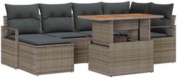 vidaXL Garten-Sofa-Set mit Speicher 7 pcs Grau Poly Rattan 3358470 Bild 2