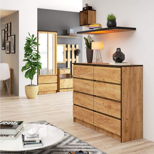 Raumhirsch Furniture Kommode mit 8 Schubladen 120 cm breit Holz Schrank, (viele Farbvarianten - Maße: 120 x 99 x 40 cm) - Hochwertig & stabil