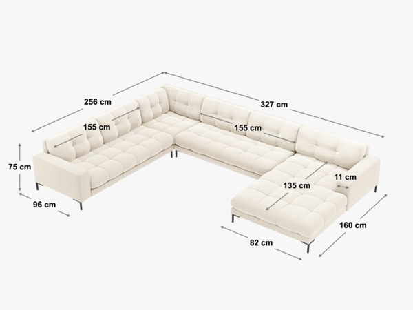 Micadoni Wohnlandschaft Mamaia 7-Sitzer Rechts Boucle Baloo Dunkel-Olivgrün goldene Beine Bild 2
