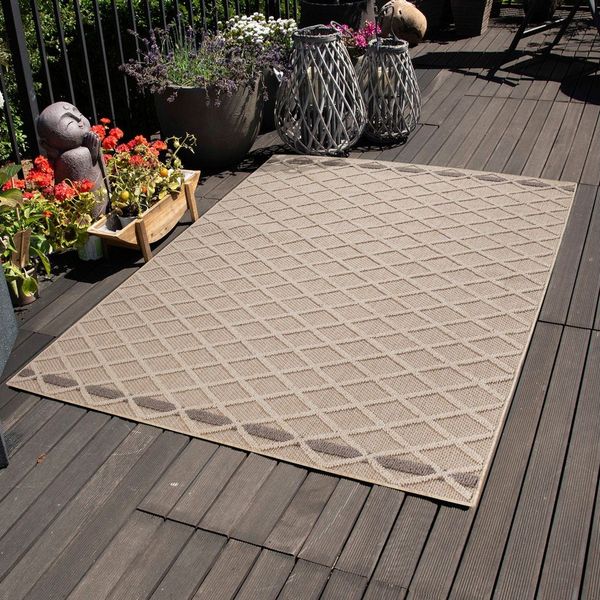 Carpettex Outdoorteppich Rauten Design, Läufer, Höhe: 8 mm, In& Outdoor Teppich Beige Rauten Design für Küchen Balkon Terrasse