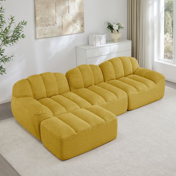 3-Sitzer Sofa 288×165×79 cm aus Granuliertes Fleece rahmenlos modular mit Ottomane, gelb