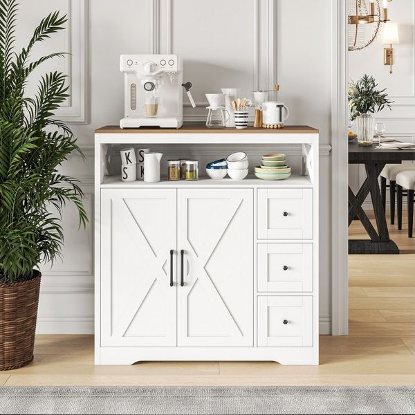 FUROKOY Sideboard Holz Küchenschrank Kommode Aufbewahrungsschrank, Weiß Buffetschrank 3 Schubladen 2 Türen 100x40x105cm