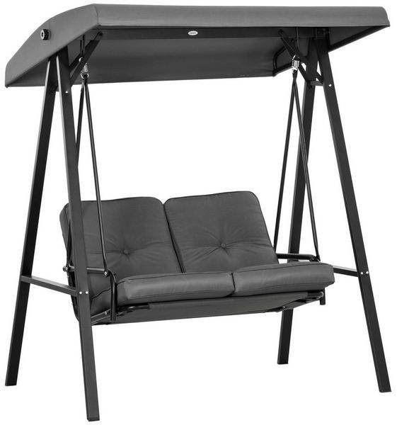 MC Star Hollywoodschaukel Hollywoodschaukel. 2-Sitzer Gartenschaukel mit verstellbarem Dach, bis 220 kg belastbar. 145 x 116 x 172 cm. Dunkelgrau