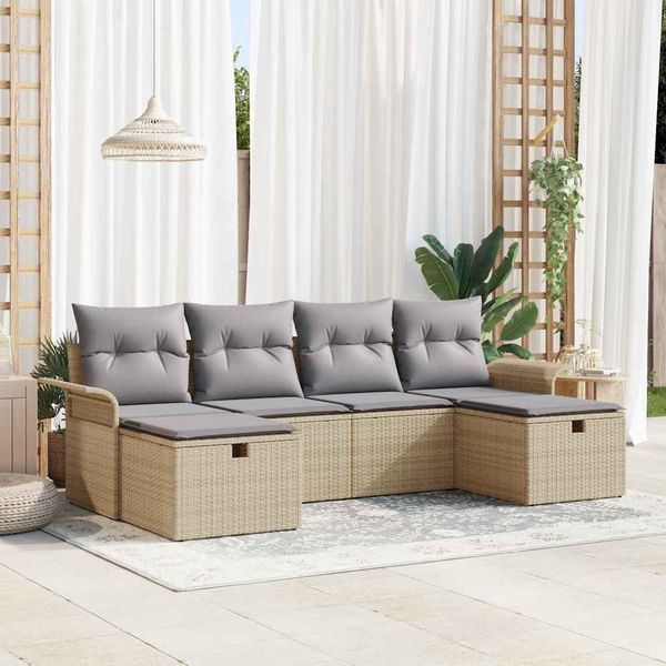 vidaXL Garten-Sofa-Set mit Kissen mit Speicher 6 pcs Beige Poly Rattan 3360251