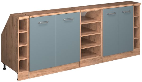 Küchenschrank für Dachschrägen R-Line Blau-Grau 210 cm 5er Set Schrankkorpuss 60 cm Tiefe Vicco