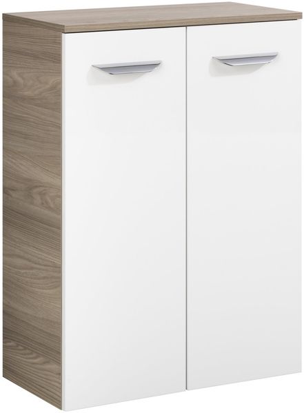 FACKELMANN LUXOR Doppel Midischrank 60 cm breit, Weiß/Braun hell + Wäschekorb