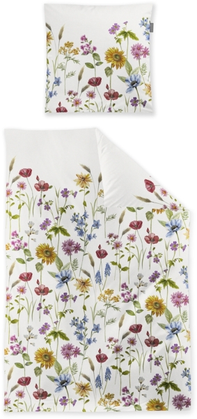 Irisette Mako Satin Bettwäsche Wave 8698-90 weiß bunt Blumen 135x200