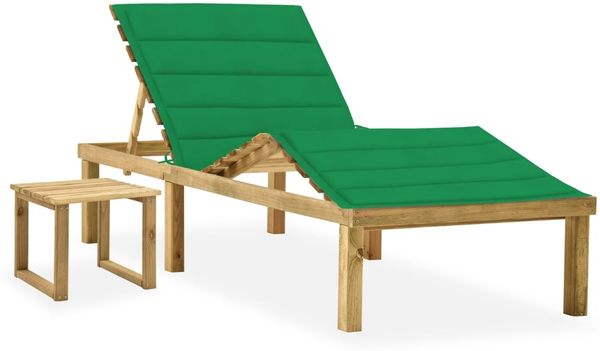 Garten-Sonnenliege, Gartenmöbel mit Tisch und Auflage Kiefer Imprägniert