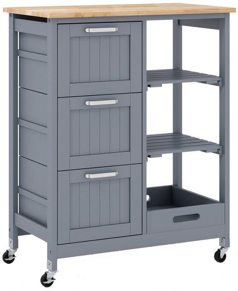 COSTWAY Küchenwagen, mit Tablett, 3 Schubladen, rollbar, 67x37x82,5cm