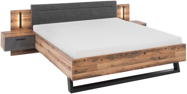 Bettanlage Sarnthein / Sarnia, Holzwerkstoff, Kunstleder, Schwarz, Holzfarben, 289 x 96 x 215 cm