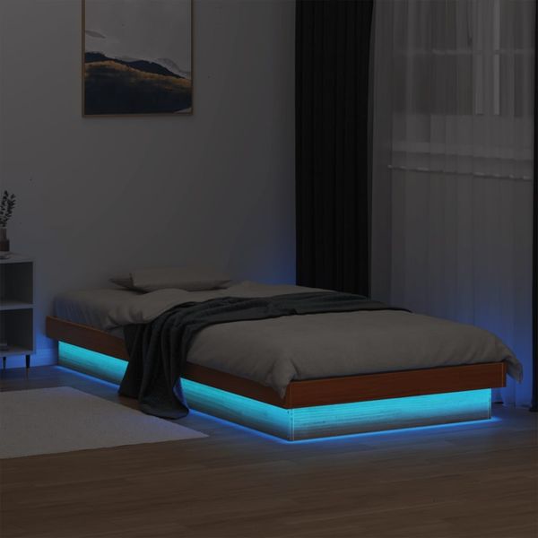 vidaXL Massivholzbett mit LED Wachsbraun 75x190 cm Kiefer 844419