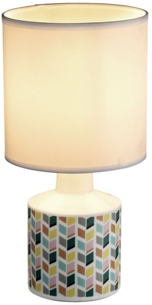 RGB LED Tischleuchte, Keramik, Textil Schirm, Rauten, SIULA