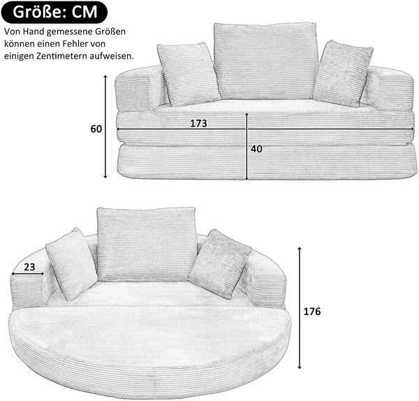 2-Sitzer Schlafsofa B 173 x T 88 x H 60 cm, aus Cord mit 3 Kissen Bild 5