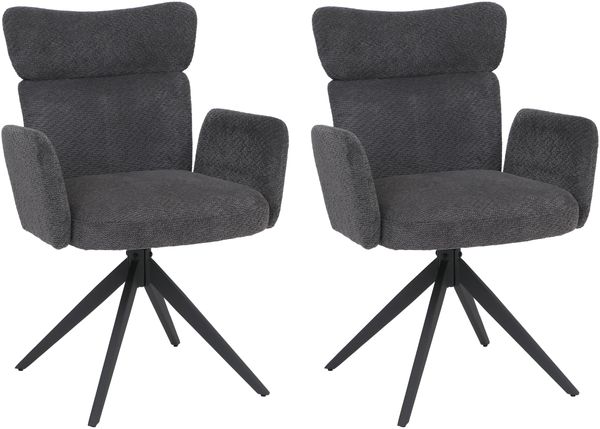 2er-Set Esszimmerstuhl HWC-N11, Stuhl, drehbar Auto-Return Stoff Bouclé 350g/m² Öko-Tex ~ dunkelgrau, Beine dunkelgrau