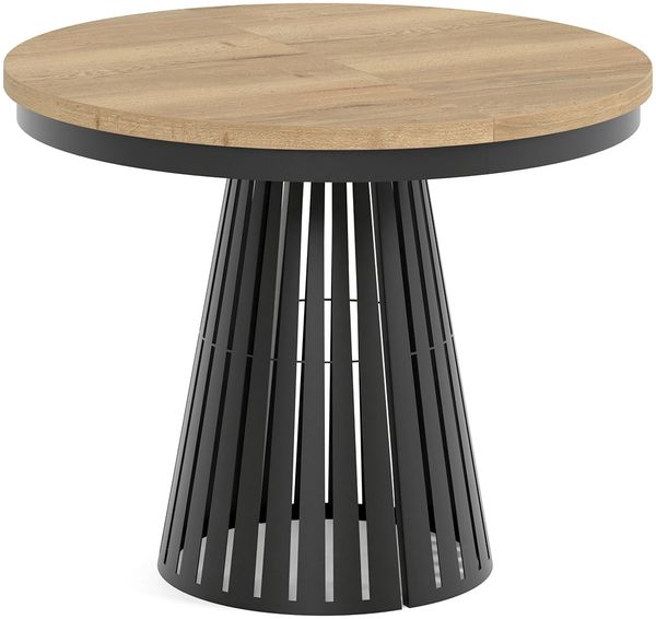 MEBLINI Esstisch Rund Ausziehbar aus Metall - 100-176x76 cm - CONEY - Halifax Eiche/Schwarz Matt - Loft - Esszimmertisch Modern - Küchentisch - Ausziehtisch - Round Dining Table