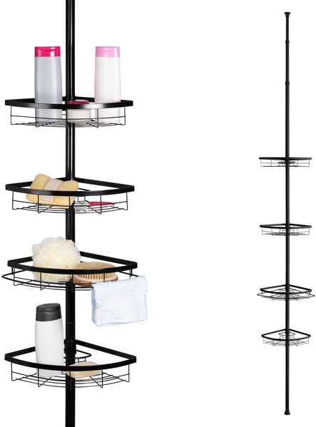 Teleskop-Eckregal, 4 Körbe, Stange bis max. ca. 290 cm, schwarz
