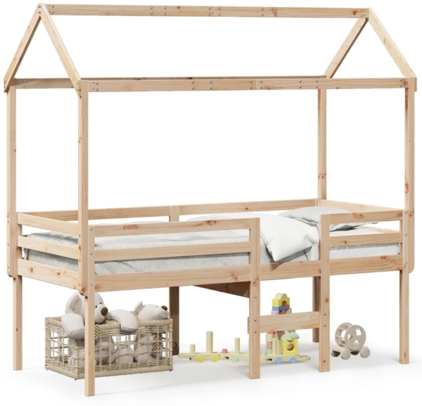 vidaXL Hochbett mit Dach 90x200 cm Massivholz Kiefer 3282132