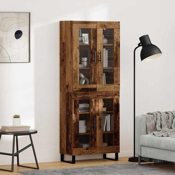 Highboard 2 pcs, BuffetSchrank, Kommode Altholz Engineered Wood und Glas