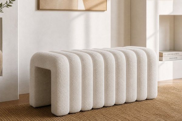 riess-ambiente Polsterbank VOGUE 95cm beige - Bouclé, Schaumstoff, Lounge, montiert, kuschelig (Einzelartikel, 1-St), Moderne Bettbank - ideal für Wohn-, Ess- oder Schlafzimmer oder Loft