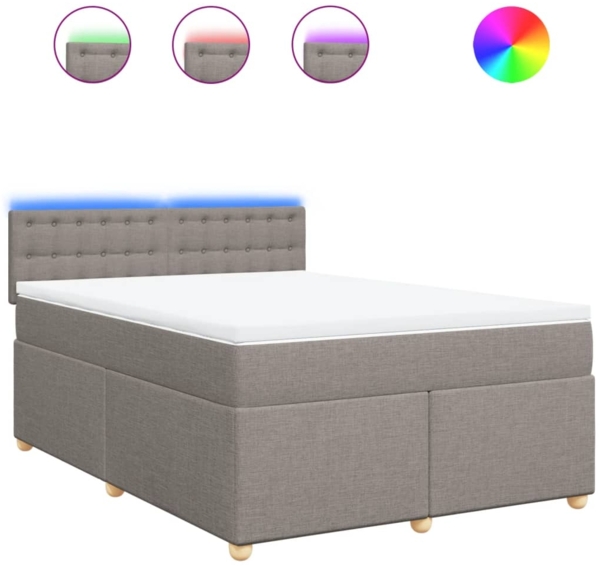 vidaXL Boxspringbett mit Matratze Taupe 140x200 cm Stoff 3289021