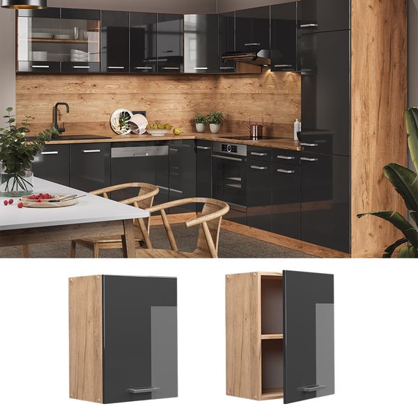 Vicco Küchenschrank Küchenzeile R-Line, Anthrazit Hochglanz, Hängeschrank 45 cm Bild 2