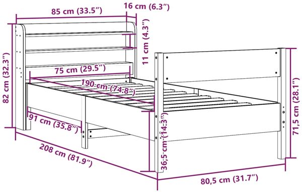 vidaXL Massivholzbett ohne Matratze Weiß 75x190 cm Kiefernholz 3306952 Bild 12