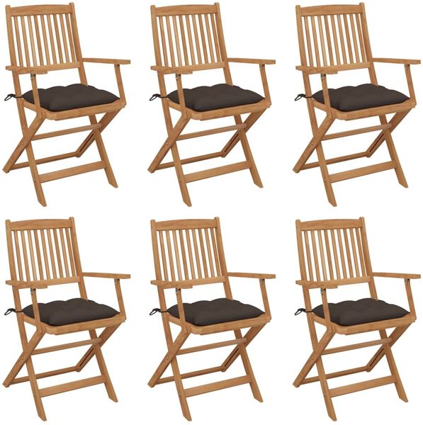 vidaXL Klappbare Gartenstühle 6 Stk. mit Kissen Massivholz Akazie 3074963