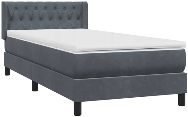vidaXL Boxspringbett mit Matratze Dunkelgrau 90x220 cm Samt 3318394
