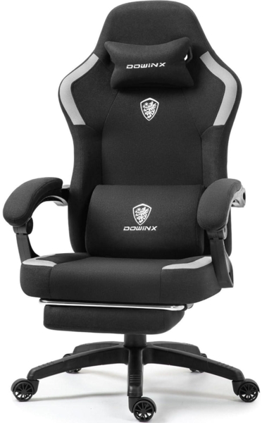 Dowinx Gaming Stuhl Stoff Massage Sessel Fußstütze Ergonomisch Schwarz
