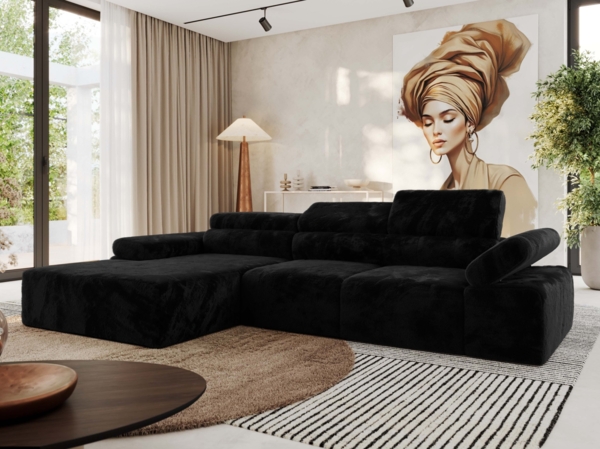 Ecksofa mit Relax-funktion, Elektrisch verstellbarer Sitz, L-förmige Ecke mit Armlehnen, Wellenfeder - RILASSO - linke Seite