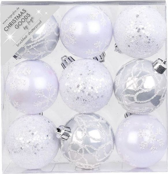 MAGIC by Inge Weihnachtsbaumkugel, Weihnachtskugeln Dekorierte Kugeln Kunststoff 6cm 9er Set - Weiß