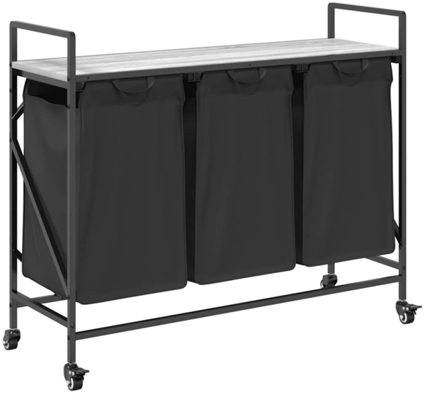 vidaXL Wäschekorb 3 Fächer mit Rollen Grau Sonoma 859093