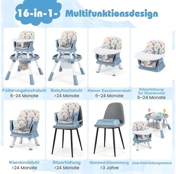 COSTWAY Hochstuhl (1 St), 16 in 1 Kinderhochstuhl, Babystuhl für Kinder ab 6 Monate