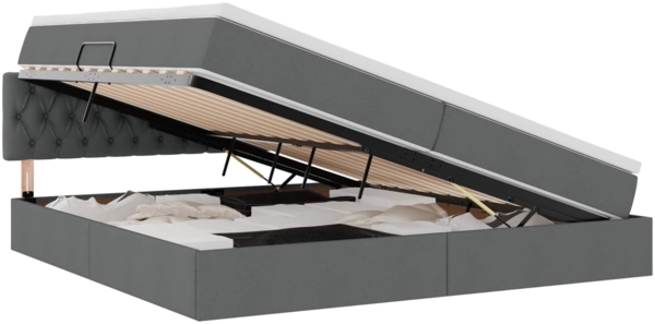 vidaXL Bett mit Stauraum und LED Dunkelgrau 200 x 200 cm Polyester 3371230