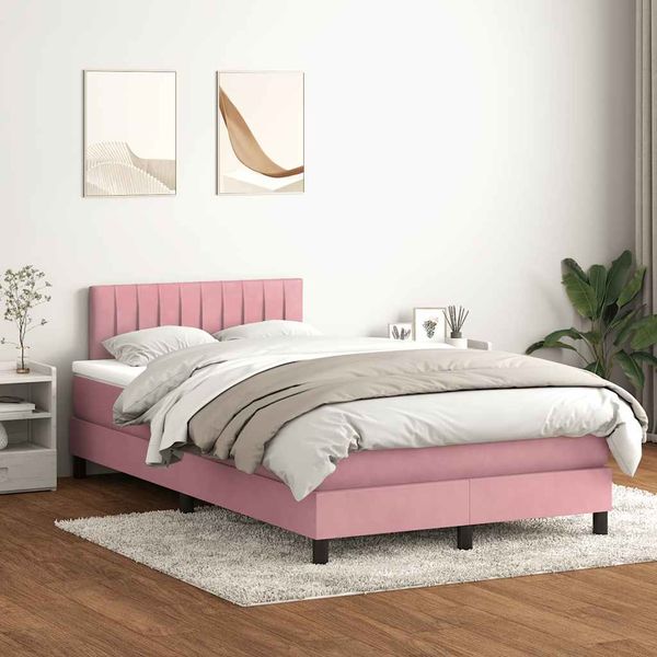 vidaXL Boxspringbett mit Matratze & LED Rosa 120x220 cm Samt 3317120